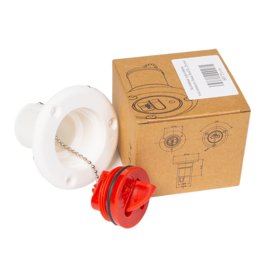 Seaflo nálevka s červeným víčkem s nápisem fuel pro hadice 38-40mm, bílá