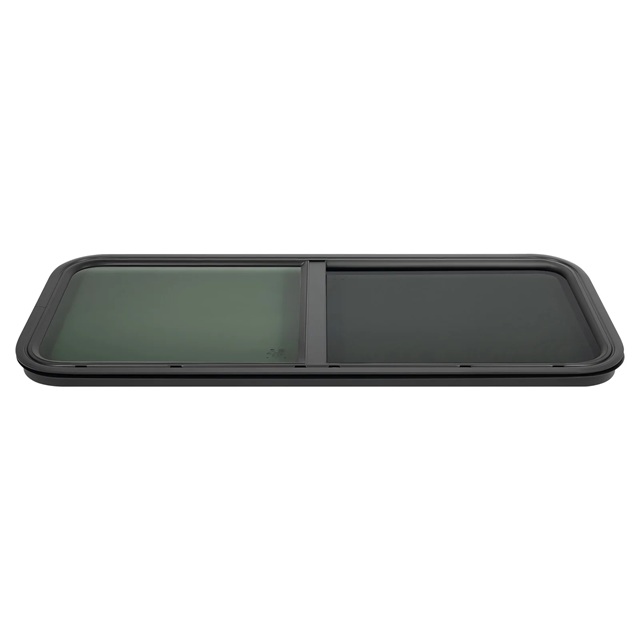 RV Camper Boční okno černé posuvné, moskytiéra a vnitřní rámeček, vnější barva černá, rozměr 1000x400mm