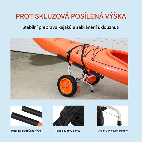 Profesionální vozík na kajak a pramice – nosnost 204 kg, terénní 12" kola