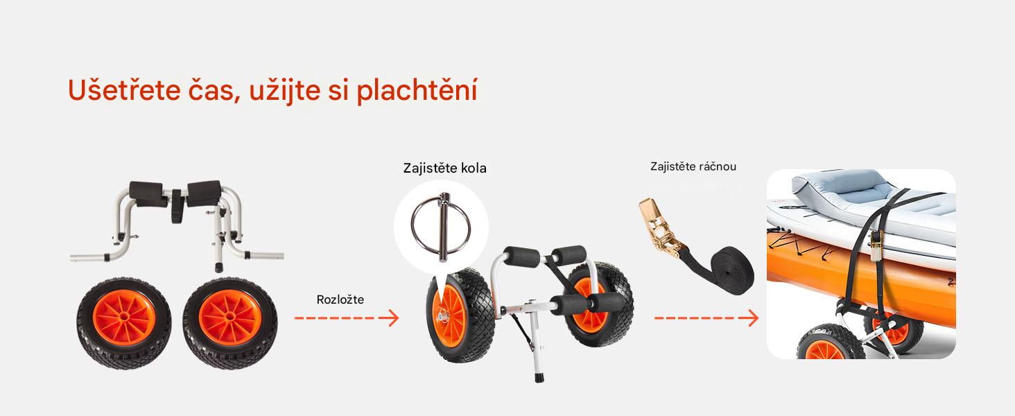Skládací hliníkový vozík na kajak 90kg s 10" bezdefektními koly