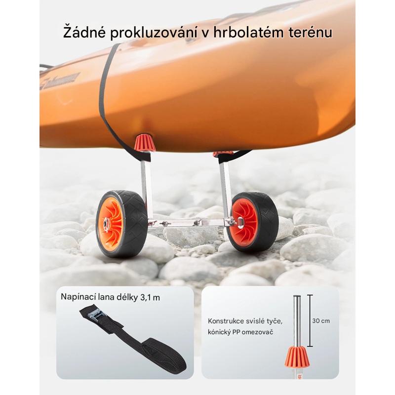 Transportní vozík pro kajaky a paddleboardy z nerezové oceli 304 s nastavitelnou roztečí a nosností 113 kg
