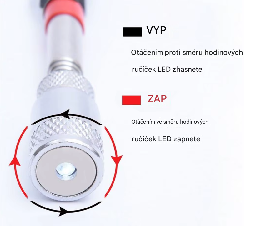 Teleskopický magnet s LED světlem 80 cm vysoce výkonný magnetický podavač s LED diodou pro automechaniky