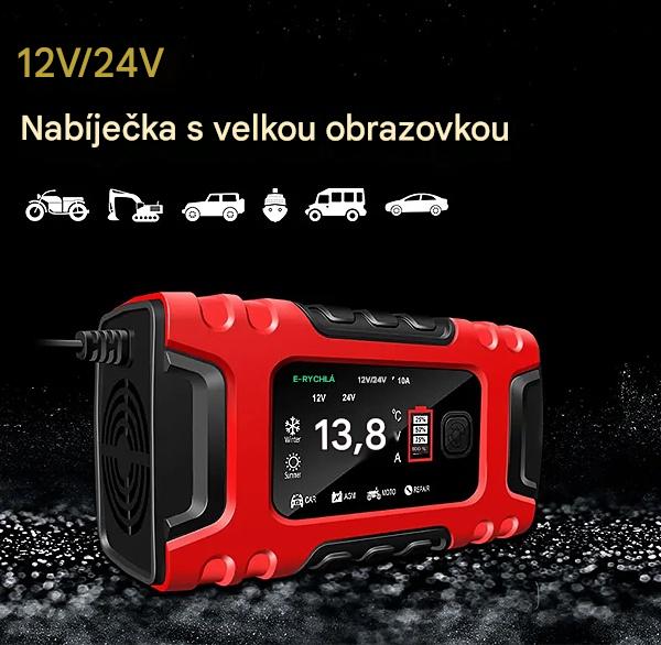 Inteligentní autonabíječka 12V/24V s LCD a funkcí opravy baterie