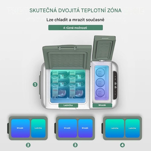 Autochladnička kompresorová Alpicool, dvouzonová autolednice, objem 40l, napájení 12V, 24V nebo 230V, LCD displej, Bluetooth aplikace