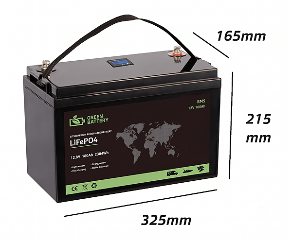 Baterie LiFePO4 12,8V 180Ah, 2300Wh, BMS, Lithium-železo-fosfátová baterie s displejem s nabíječkou 10A