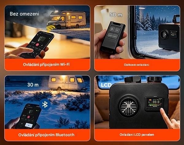 XL-AIRD V48 Nezávislé topení 8kW - přenosné, černý LCD ovladač, 1 výduch, tiché čerpadlo, bluetooth a wifi aplikace, připojení 12V, 24V a 230V, možnost připojení pomocí wifi, dálkový ovladač