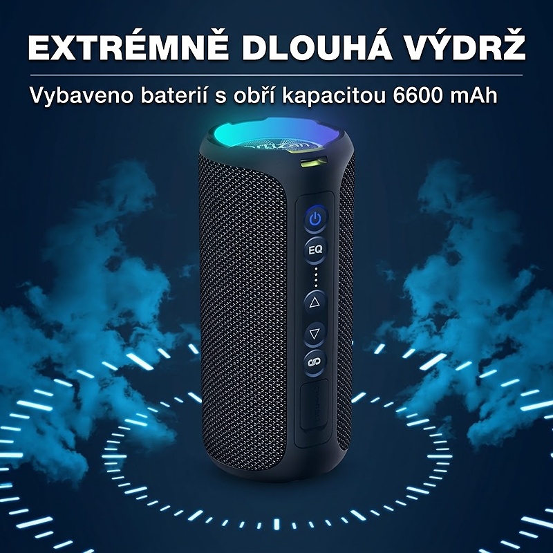 Bezdrátový reproduktor OTZ s výkonem 40W, barva černá, podpora bezdrátového Bluetooth, linkového vstupu AUX 3,5 mm, USB portu i slotu na TF karty, kapacita baterie 6600 mAh, IPX7