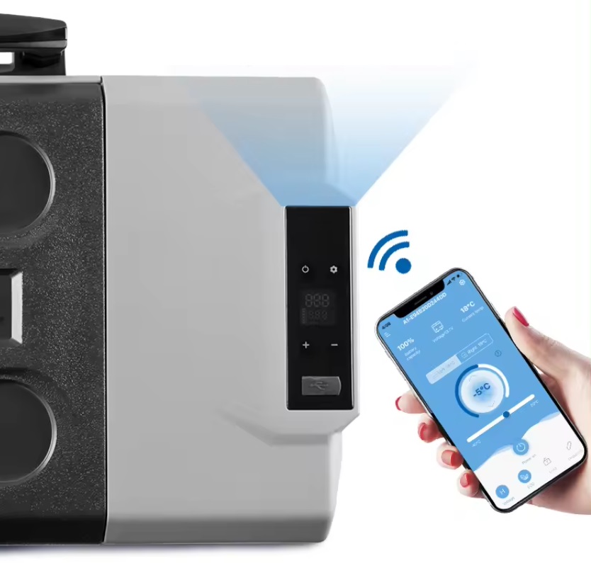 Autochladnička kompresorová, autolednice, objem 50l, napájení 12V, 24V nebo 230V, LCD displej, bluetooth aplikace, s kolečky pro snadný přesun