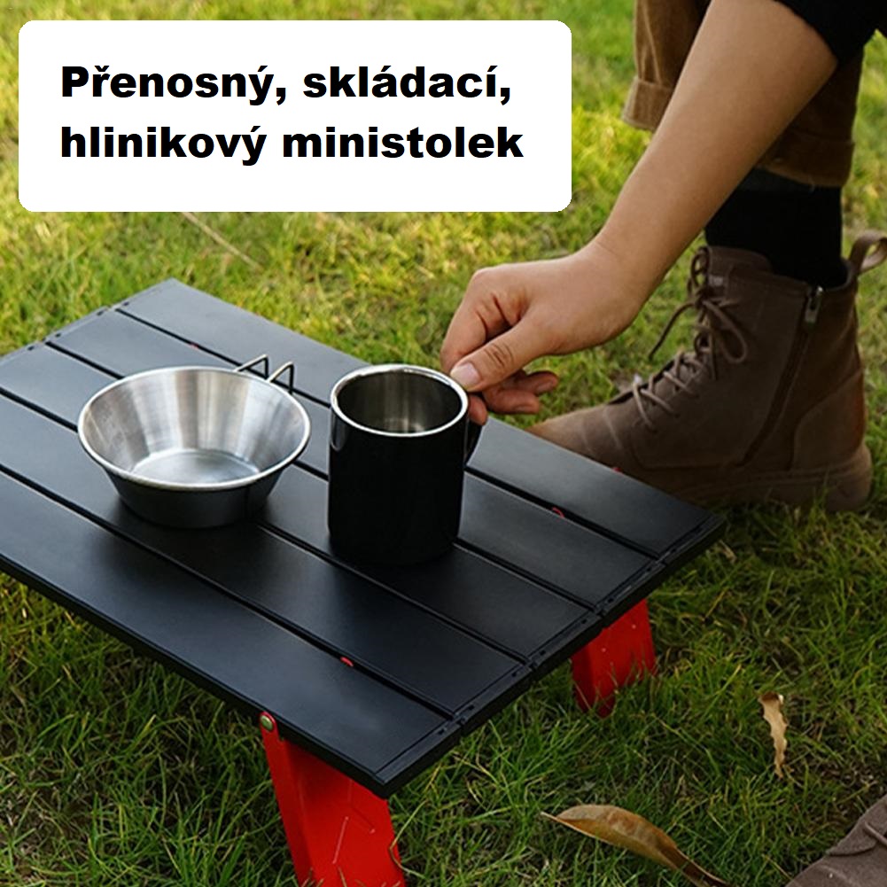 Kempingový mini stolek - skládací, černý