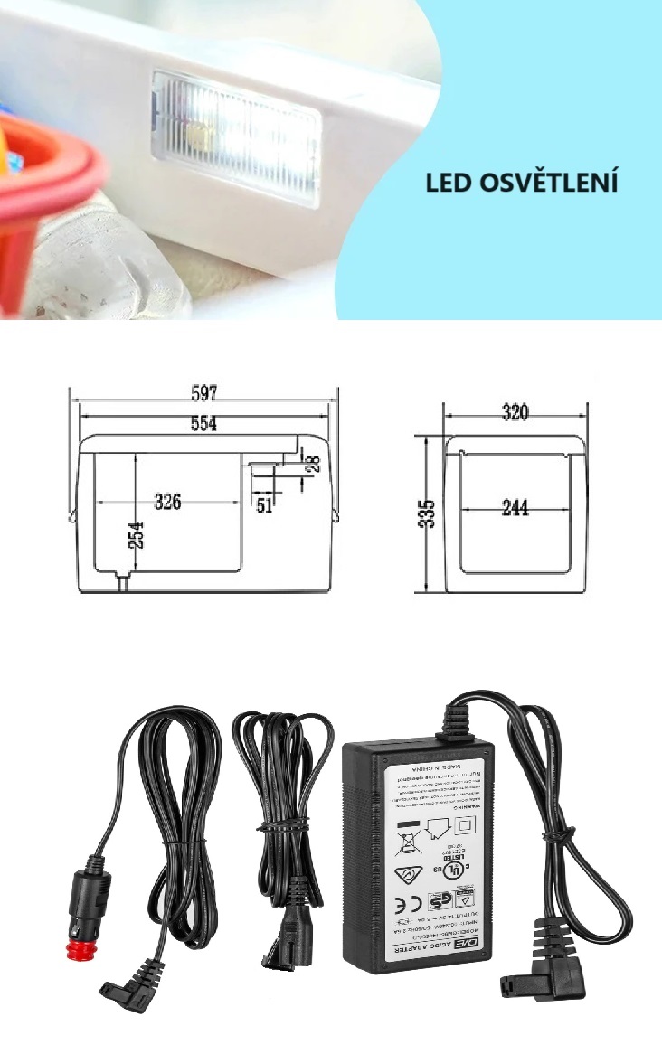 Autochladnička kompresorová, autolednice, objem 22l, napájení 12V, 24V nebo 230V, LCD displej, bluetooth aplikace, modrá
