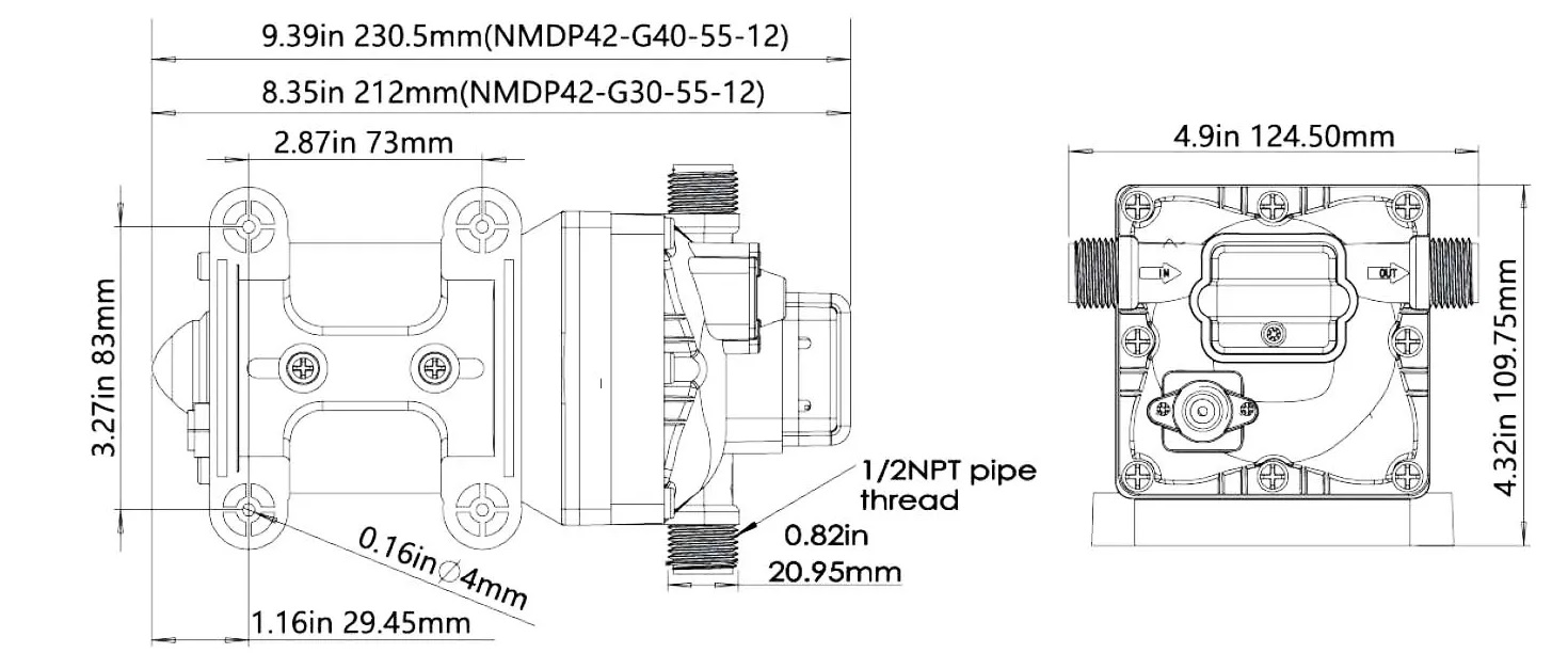 Tlakové membránové čerpadlo 12l/min, tlak 55PSI (3,8bar), napájení 12V