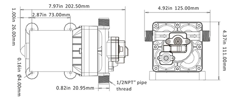 Tlakové membránové čerpadlo 15,1l/min, tlak 55PSI (3,8bar), napájení 24V, Seaflo
