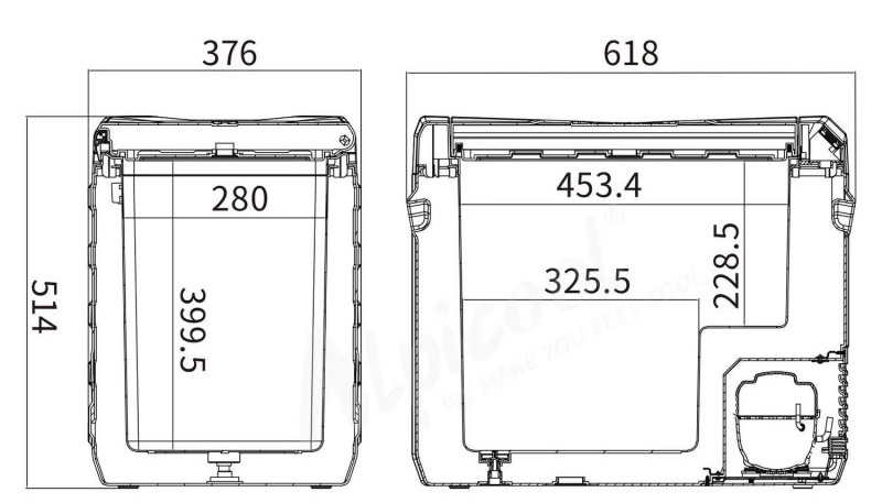Autochladnička kompresorová, autolednice, objem 50l, napájení 12V, 24V nebo 230V, LCD displej, bluetooth aplikace, šedá