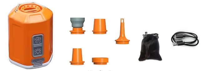 Mini pumpa 220l/min pro nafukování různých předmětů, ruční svítilna s vestavnou baterií 1300 mAh