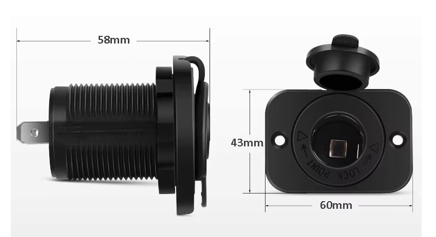 Cigaretová zásuvka 12V a 24V do auta s gumovým krytem a rámečkem