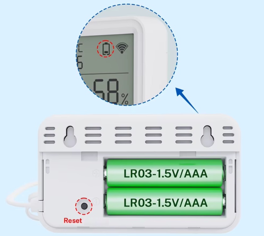 Wifi smart teplotní senzor s měřením vlhkosti s digitálním displejem a vzdáleným kabelovým senzorem 1m, rozsah měření -40°C - 120°C, Tuya/Smart Life