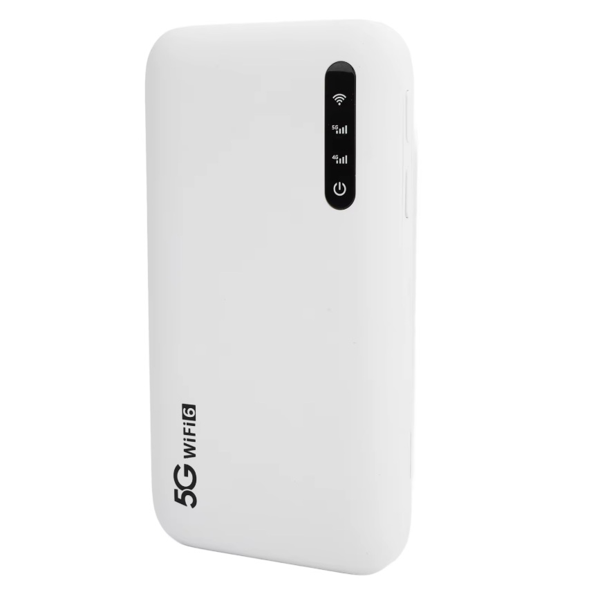 5G Mobilní Wi-Fi modem, hotspot pro SIM kartu, WIFI6 2,4 a 5,8Ghz, baterie 6100mAh, pro 16 zařízení, bílý