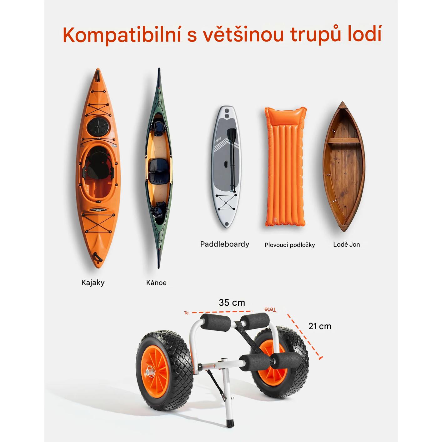 Skládací hliníkový vozík na kajak 90kg s 10" bezdefektními koly