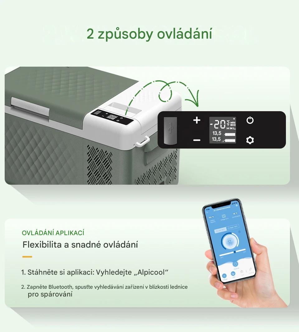 Autochladnička kompresorová Alpicool, autolednice, objem 19l, napájení 12V, 24V nebo 230V, LCD displej