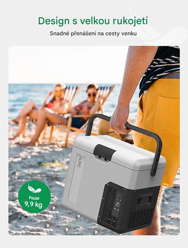 Autochladnička Alpicool kompresorová, autolednice, objem 18l, napájení 12V, 24V nebo 230V, LCD displej, bluetooth aplikace