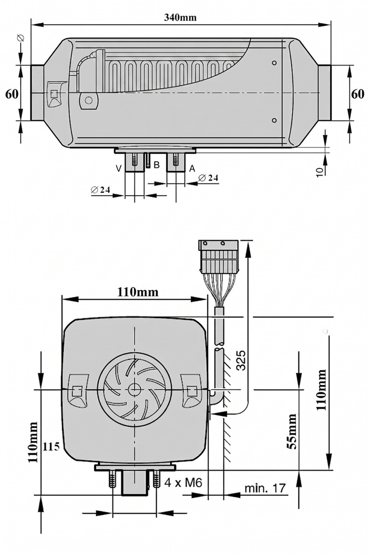 XL-AIRD Nezávislé topení 2kW včetně instalační sady, černý LCD ovladač nová verze, černý dálkový ovladač, 12V nebo 24V automatická volba, tiché čerpadlo, Bluetooth aplikace, wifi vzdálené ovládání