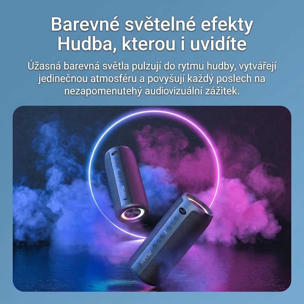 Bezdrátový reproduktor ZEO s výkonem 40W, barva černá, podpora bezdrátového Bluetooth, linkového vstupu AUX 3,5 mm, USB portu i slotu na TF karty, kapacita baterie 4000 mAh, IPX7