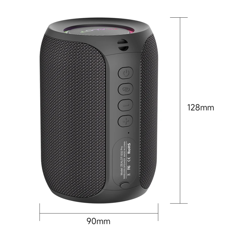 Bezdrátový reproduktor ZEO s výkonem 15W, barva černá, podpora bezdrátového Bluetooth, linkového vstupu AUX 3,5 mm, USB portu i slotu na TF karty, kapacita baterie 3000 mAh