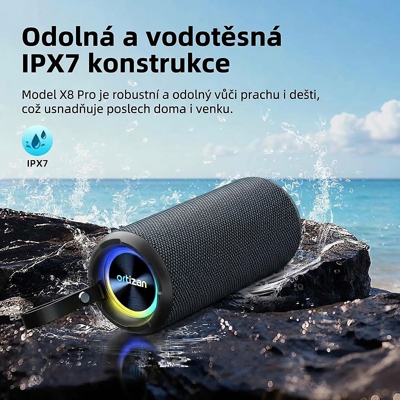 Bezdrátový reproduktor ZEO s výkonem 40W, barva černá, podpora bezdrátového Bluetooth, linkového vstupu AUX 3,5 mm, USB portu i slotu na TF karty, kapacita baterie 4000 mAh, IPX7