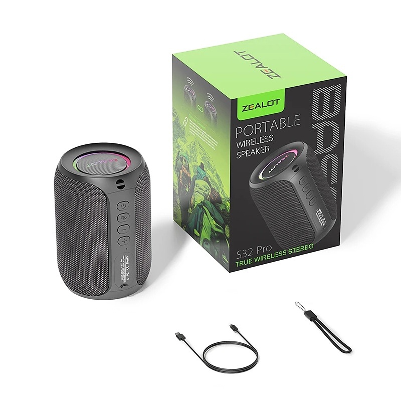 Bezdrátový reproduktor ZEO s výkonem 15W, barva černá, podpora bezdrátového Bluetooth, linkového vstupu AUX 3,5 mm, USB portu i slotu na TF karty, kapacita baterie 3000 mAh
