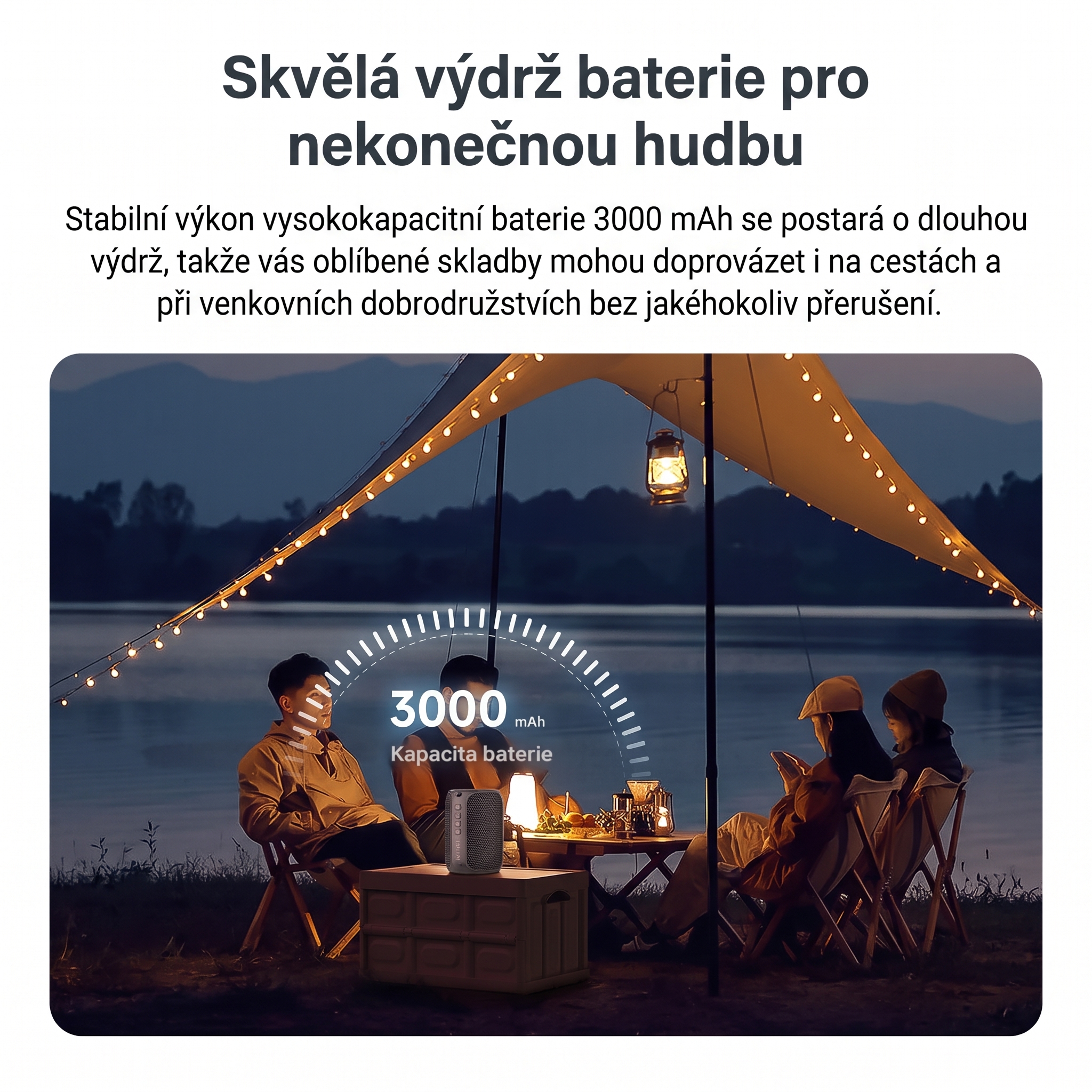 Bezdrátový reproduktor ZEO s výkonem 15W, barva černá, podpora bezdrátového Bluetooth, linkového vstupu AUX 3,5 mm, USB portu i slotu na TF karty, kapacita baterie 3000 mAh