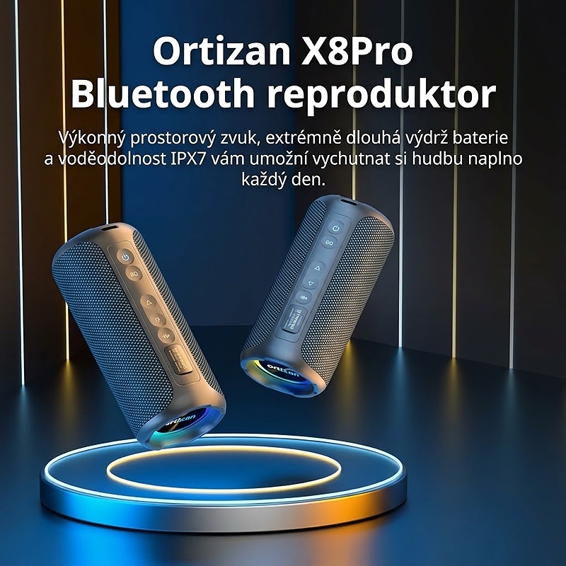 Bezdrátový reproduktor OTZ s výkonem 40W, barva černá, podpora bezdrátového Bluetooth, linkového vstupu AUX 3,5 mm, USB portu i slotu na TF karty, kapacita baterie 6600 mAh, IPX7
